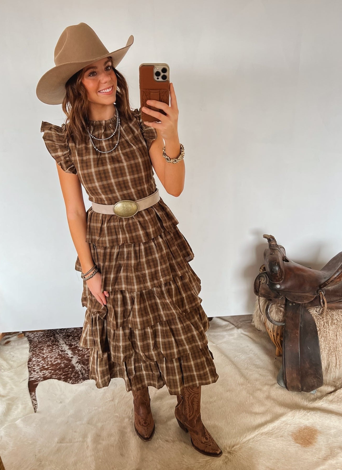 Ruffle Round Up Plaid Dress