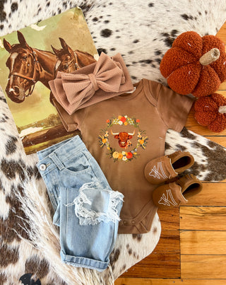 Western Floral Highland Fall Design Onesie/Tee (little kid)(cognac)