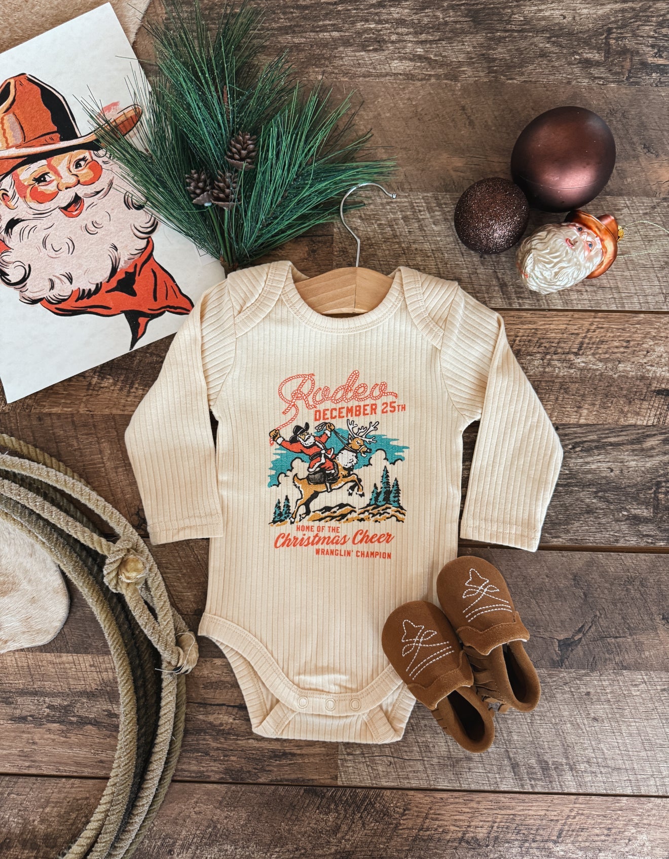 Christmas Rodeo Design (Onesie/ Tee -)Infant/toddler/youth(cream)