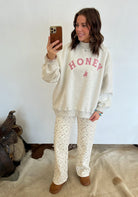 Honey Honey Floral Mock Neck Wide Leg Set