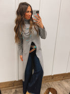 Turtle Neck Sweater Dress With Slit (Grey) Tops - Sweaters