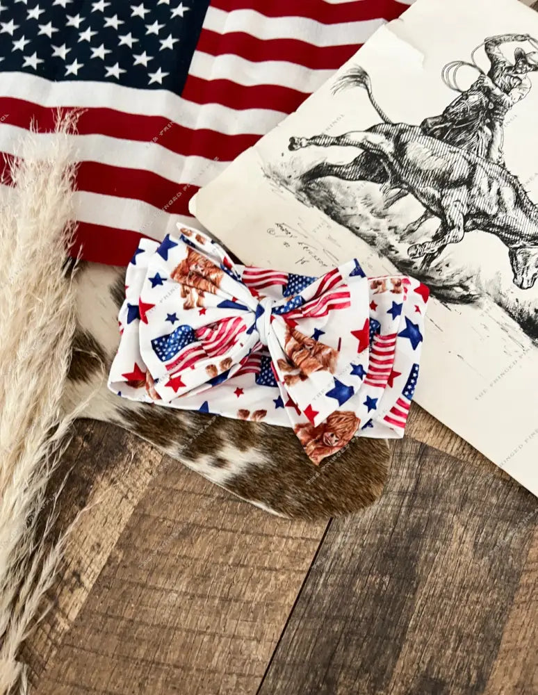 4th Of July Western Bows(Final Sale) White Highland Flag