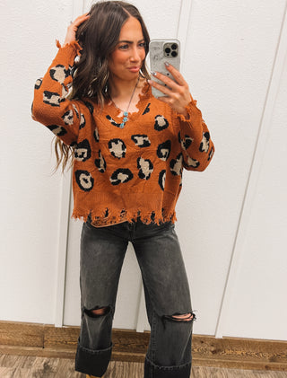 Leopard FRINGE Sweater (Camel)