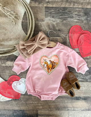 Heart Horse Valentines Bubble Romper (Infant) (Pink)