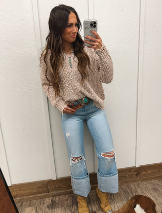 Cowgirl Fringe Sweater (Beige)