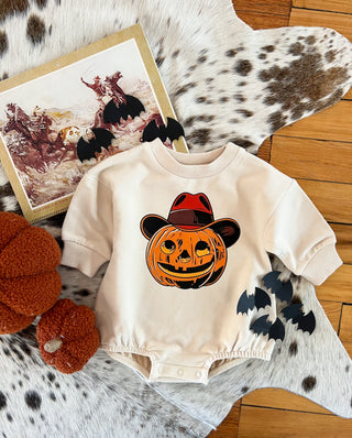 Jack-o-cowboy Western Halloween Bubble Romper (cream)