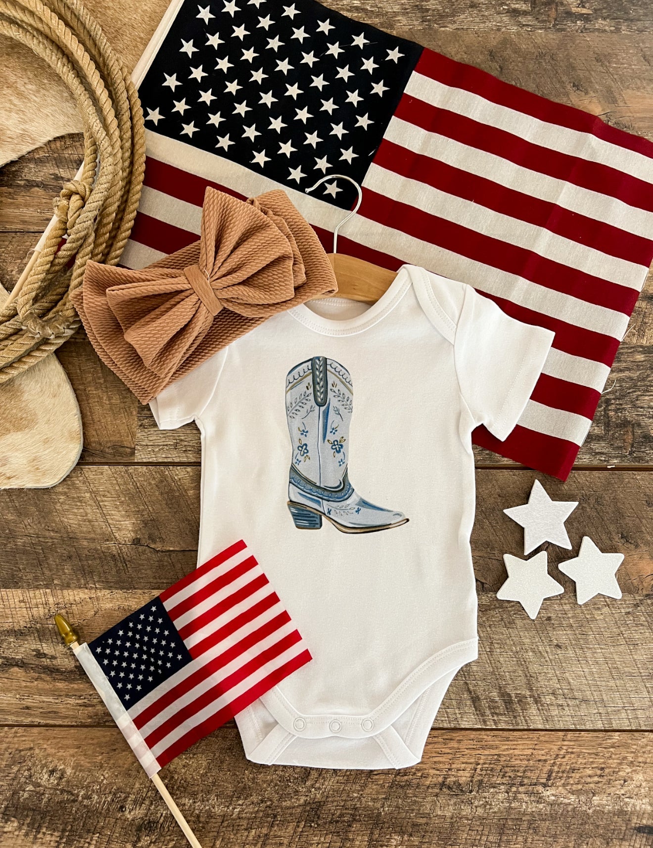 Blue Boot-White Infant(onesie)Toddler/Youth (tee)