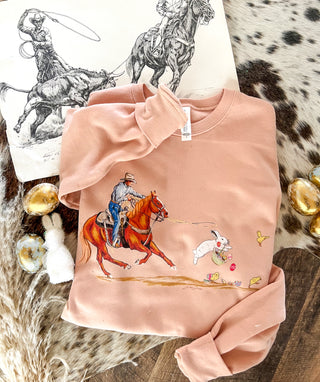 The Bunny Roper Easter Design Tee Or Sweatshirt(Pink)