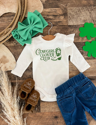 Cowgirl Clover Club Ribbed Ruffle Onesie