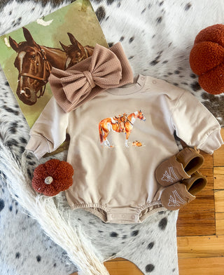 WESTERN FALL PAINT HORSE Bubble Romper (clay)