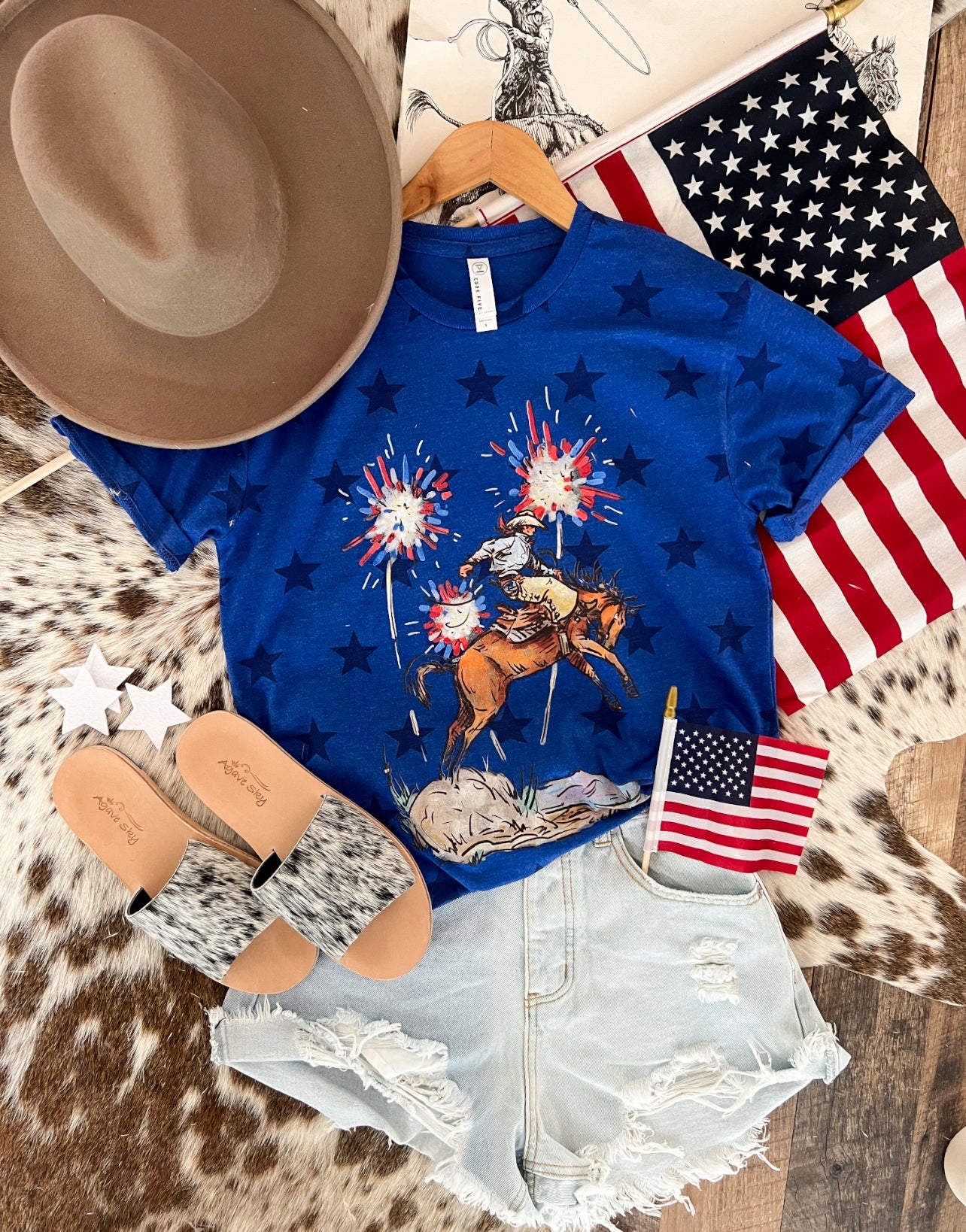 Western 4th Of July-Cody Freedom Stars Tee Blue