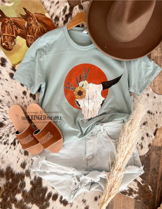 Sunflower Bullskull Sweatshirt or Tee(Seafoam)