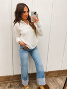 Half Zip Pullover Sweater(Ivory) Tops - Outwear