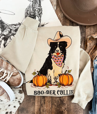 Border Collie  Western Halloween Graphic Design Tee or Sweatshirt (Cream)