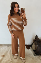 Home On The Range Striped Lounge Set (Camel) Tops - Sweaters