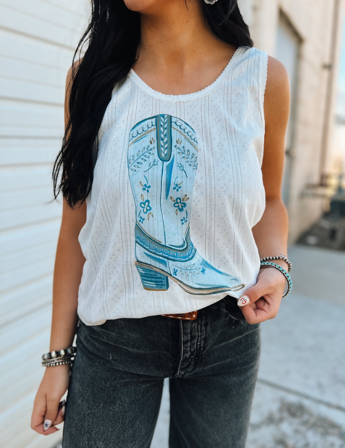 Blue Boot Pointelle Tank