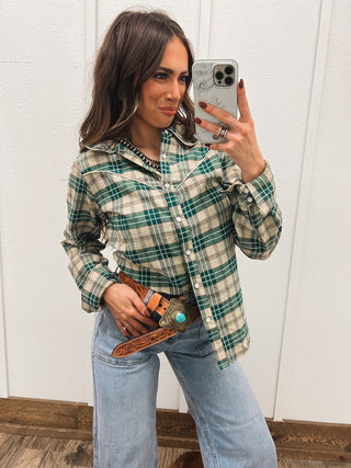 That Flannel Pearl Snap (Green)