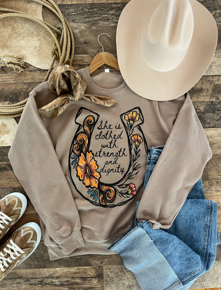 Wildflower Horseshoe Tee Or Sweatshirt (Adult)(Mocha)