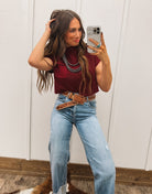 Howdy Knit Sweater Vest (Maroon) Tops - Sweaters