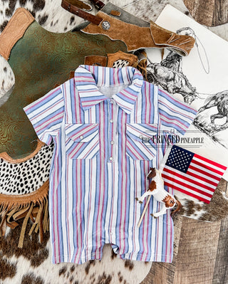 American Stripes Pearl Snap Romper/Shirt