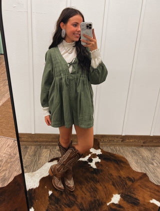 Crazy Girl Denim Romper(Olive)