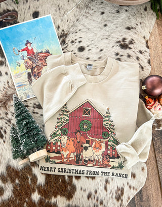 Merry Christmas From The Ranch Design Tee or Sweatshirt (cream) (Adult)