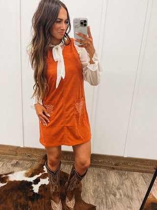 Boot Stitch Corduroy Dress (Rust)