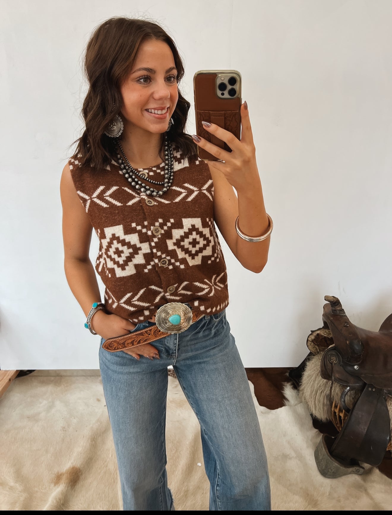 South West Button Up Vest (Brown) Tops - Outwear