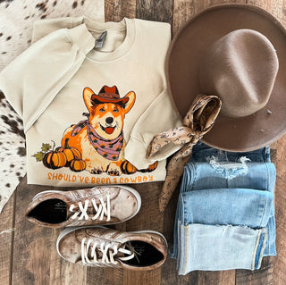 Corgi Western Halloween Graphic Design Tee or Sweatshirt (Cream)