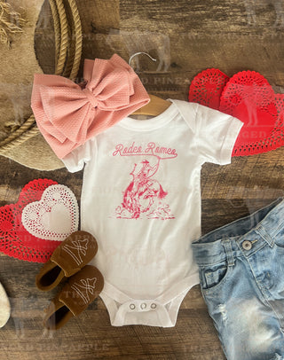 Pink Rodeo Romeo Valentines (S/S Onesie)(S/S-Toddler/Youth)(White)