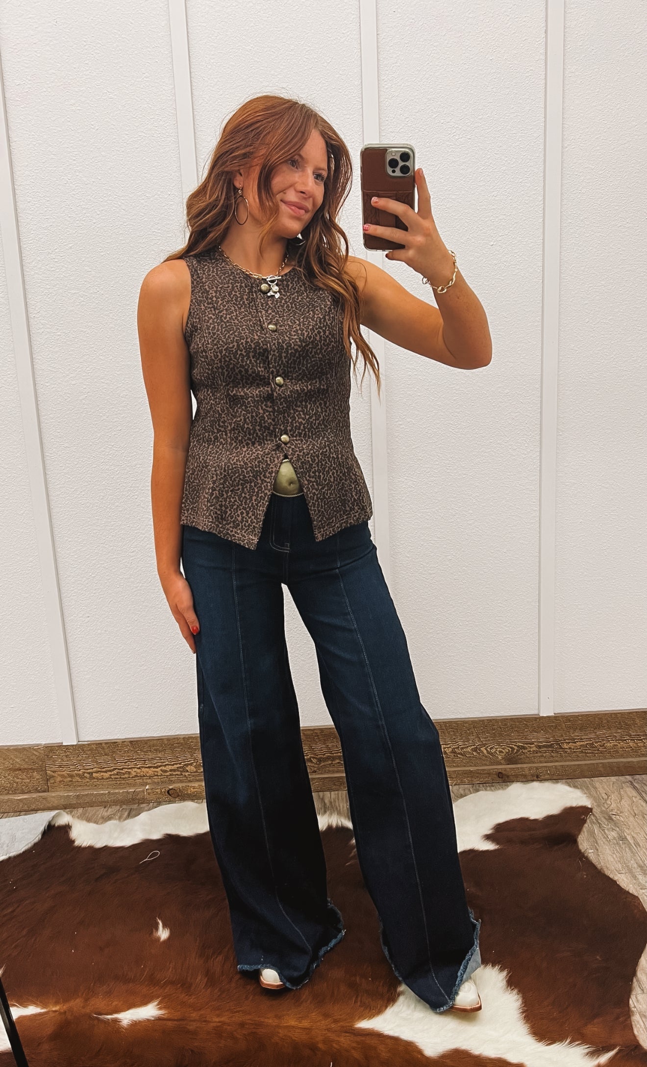 Five to Nine Leopard Denim Vest Tops - Sweaters