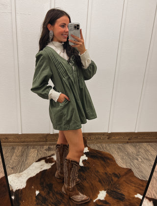 Crazy Girl Denim Romper(Olive)