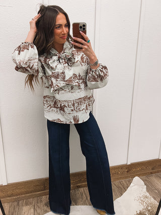 (Restocking)The Western Cowboys Front Tie Blouse