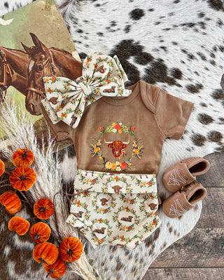 Western Fall Floral Highland Bummie& Bow(Little Kid) (1)