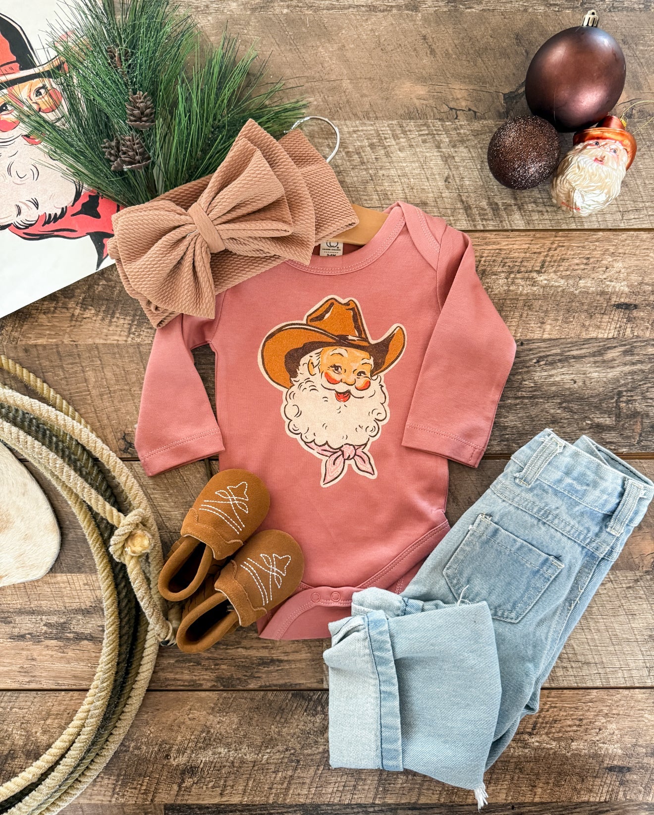 Pink Night Cowboy Santa Design (Onesie/ Tee -)Infant/toddler/youth(blush)