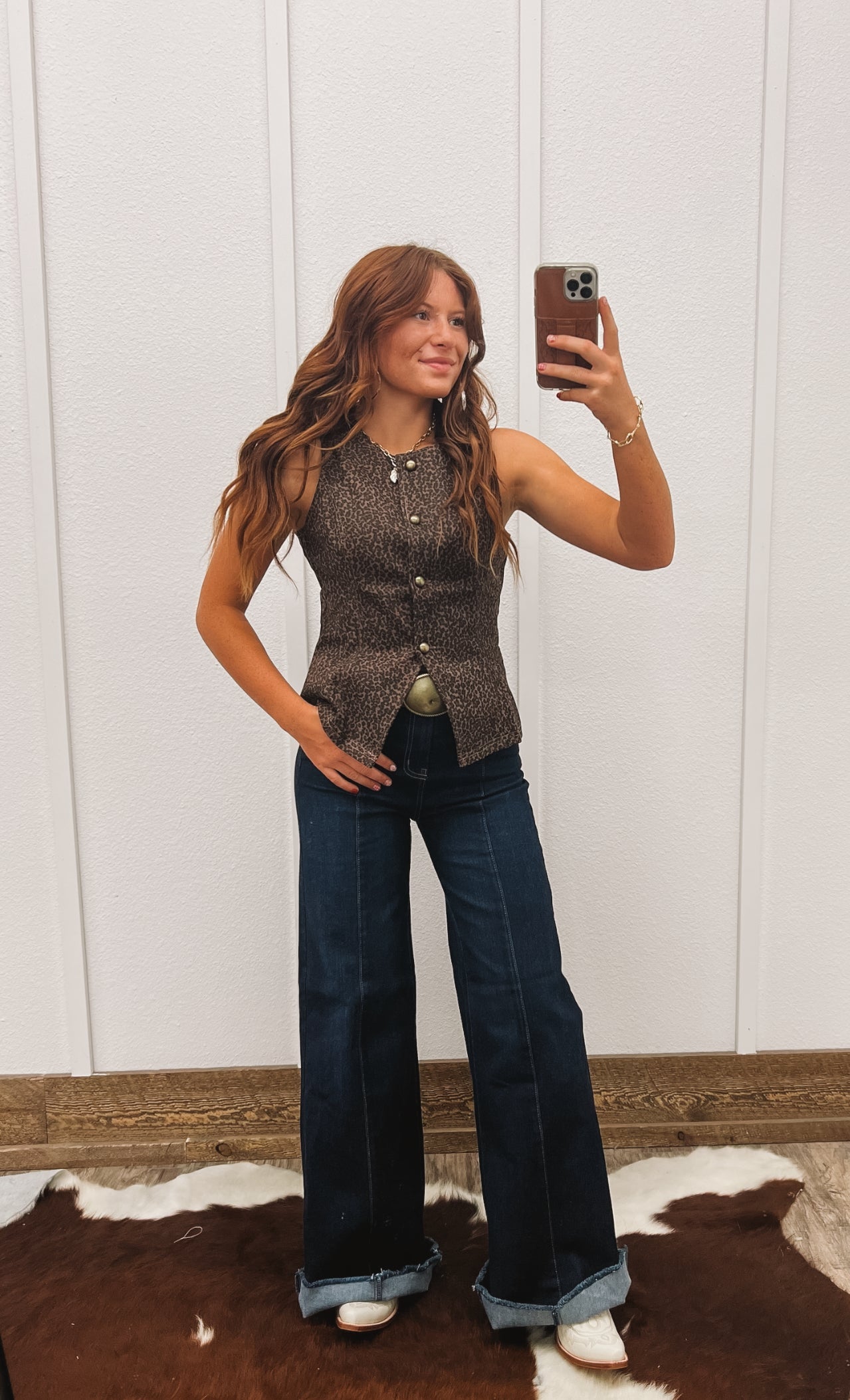 Five to Nine Leopard Denim Vest Tops - Sweaters