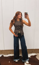 Five to Nine Leopard Denim Vest Tops - Sweaters