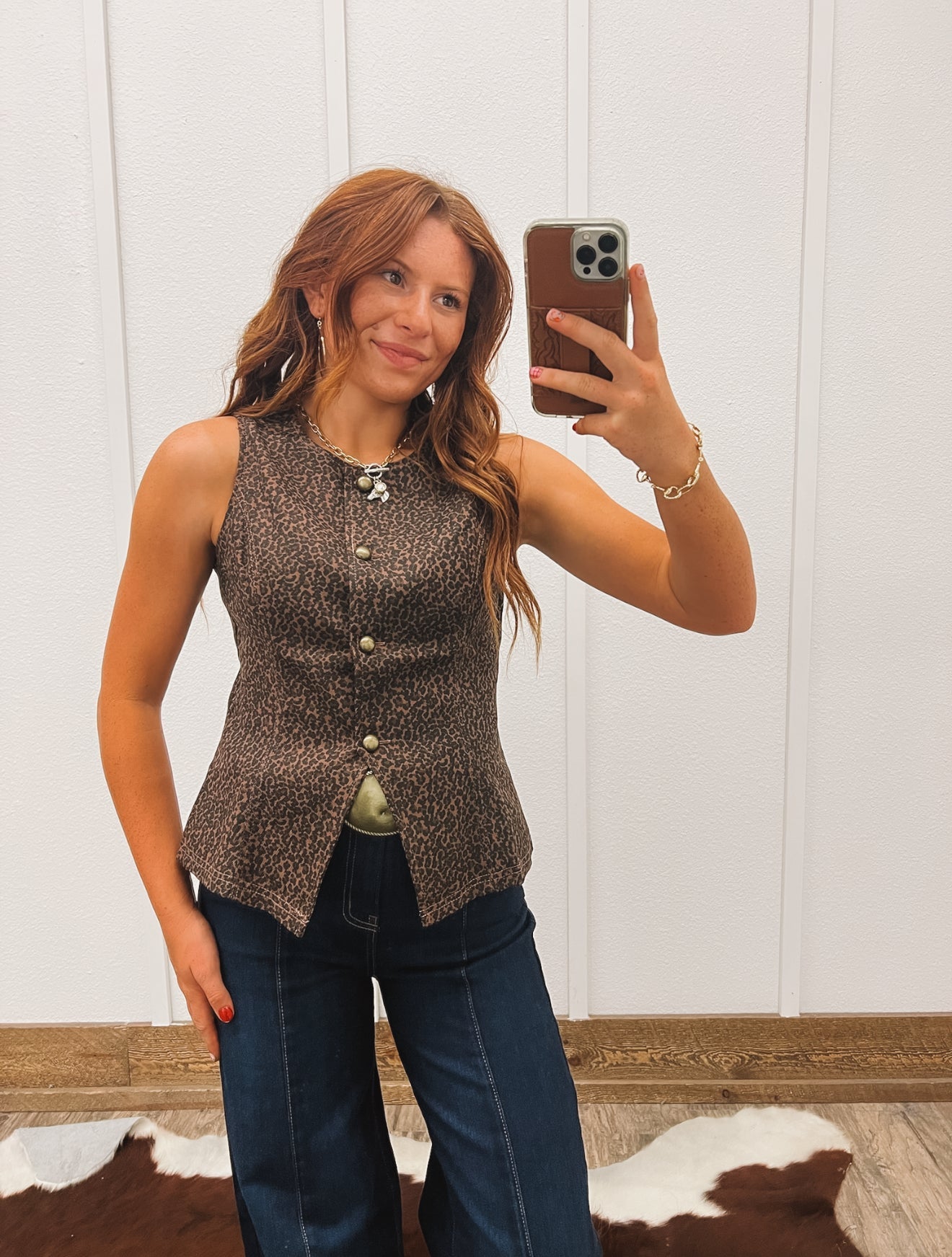 Five to Nine Leopard Denim Vest Tops - Sweaters