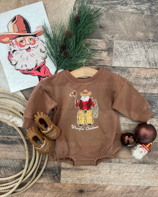 Wranglin' Christmas Santa Bubble Romper (cognac)