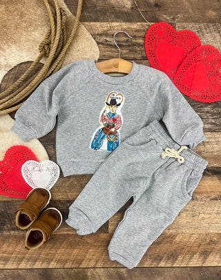 Ill Rope You in Valentines Lounge Set(Infant/Toddler)(Grey)