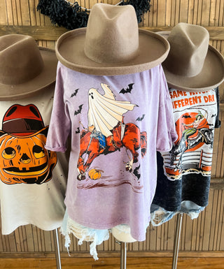 Ghost Cowboy 2.0 Clown Western Halloween Tee (purple  stone)