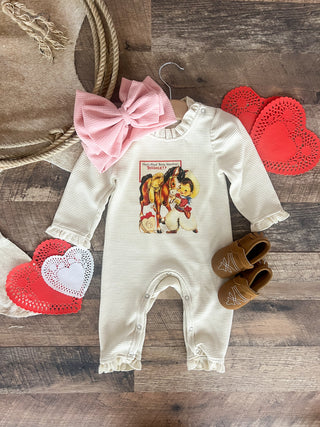 Pardner Vintage Cowboy Valentines Waffle Romper(Infant)(Cream)