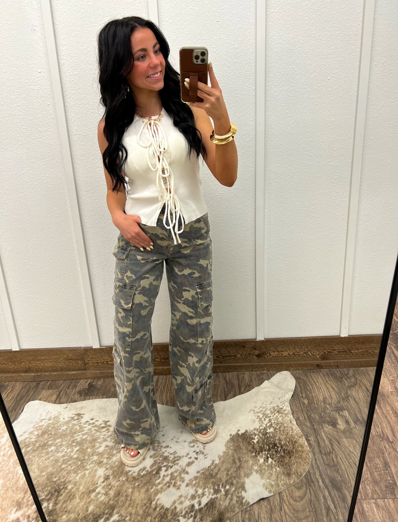 Camo High Rise Cargo Denim (9299)