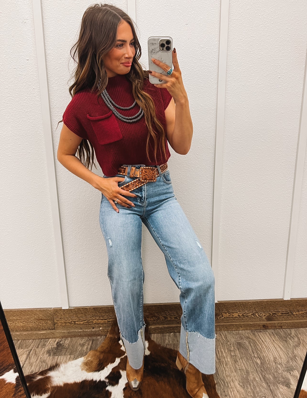 Howdy Knit Sweater Vest (Maroon) Tops - Sweaters