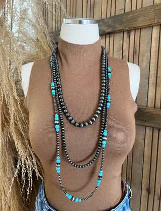 The Extra Turquoise Beaded Necklace(3 Strand)