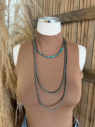 Simple Turquoise Lady Beaded Necklace(3 Strand)