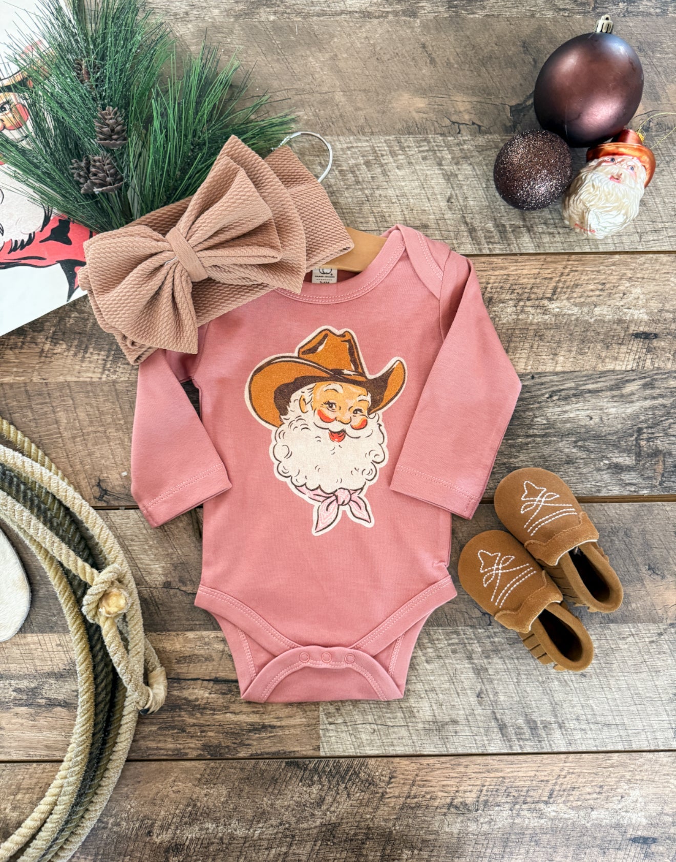 Pink Night Cowboy Santa Design (Onesie/ Tee -)Infant/toddler/youth(blush)