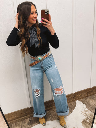 Outlaw Blues Wide Leg Distressed Denim (9173)