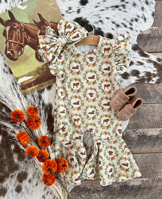 WESTERN FALL FLORAL HIGHLAND ROMPER & BOW