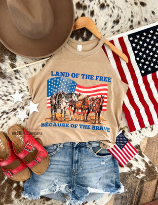 Western 4th Of July-USA Horses Land Of The Free Tank(sand)